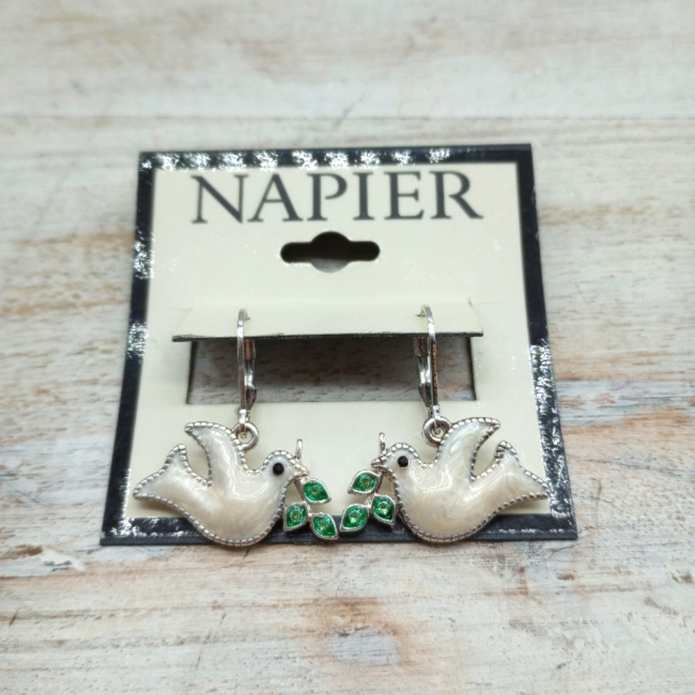 Napier Christmas Silvertone Dove Earrings